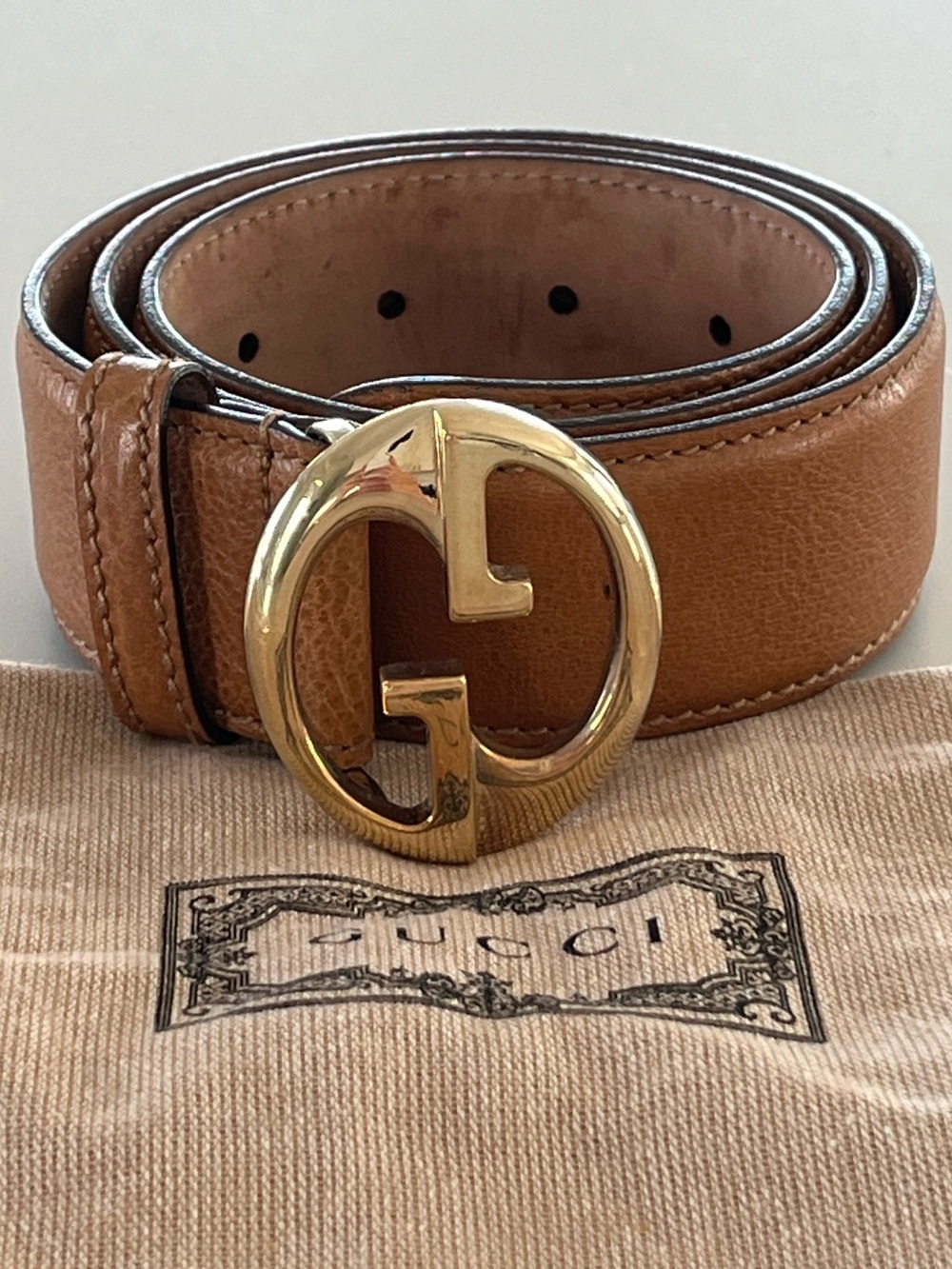 Gucci Cognac Brown Camel Tan Leather Interlocking G Belt  Size 80 / 32